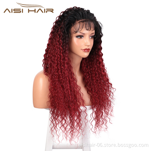 Aisi Hair 13x6 Long Wavy Ombre Red Dark Root Wig Kinky Curly Wave Lace Frontal Wig Cosplay Front Lace Hair Wigs For Black Women